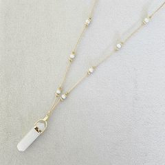 COLLAR CUARZO BLANCO CON CORDON Y CRISTALES - comprar online