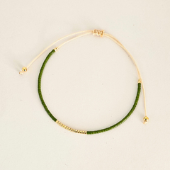 PULSERA FINI JAZMIN - VERDE OLIVA Y DORADO