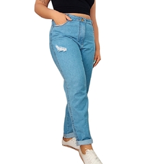 Calça Jeans Cintura Alta Modelo Mom Lavagem Clara na internet