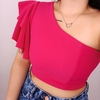 Blusa Cropped Nula Manga com Babado Lateral