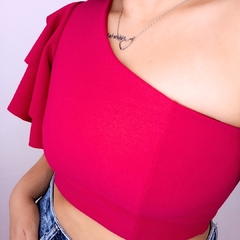 Blusa Cropped Nula Manga com Babado Lateral na internet