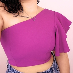 Blusa Cropped Nula Manga com Babado Lateral