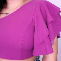 Blusa Cropped Nula Manga com Babado Lateral na internet