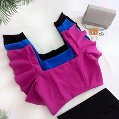 Blusa cropped decote reto com abertura nas costas na internet