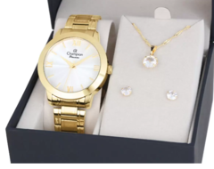 Relógio Feminino Dourado Champion Kit CN28704D