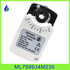 Actuador servomotor modulador universal Johnson Controls ML7999J4M230 con especificaciones de entrada 4-20mA.