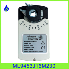 Actuador servomotor modulador universal Johnson 4-20mA, modelo ML9453J16M230, con especificaciones visibles en la etiqueta.