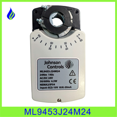 Actuador servomotor modulador universal Johnson ML9453J24M24 con especificaciones técnicas visibles, como entrada y potencia.