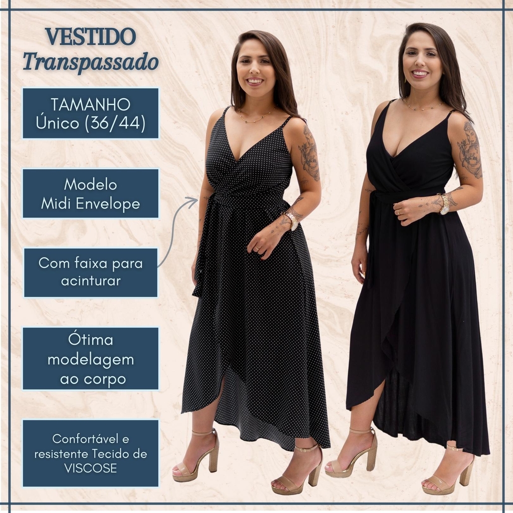 Vestido tipo envelope transpassado e hot sale levemente acinturado