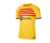 camisa - barcelona - fourth - amarela - amarelo - vermelha -torcedor - nike - 23/24 - masculina - spotfiy - punho quadriculado em vermelho e azul - gola - arredondada - escudo - bordado - 1 png .  