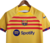 camisa - barcelona - fourth - amarela - amarelo - vermelha -torcedor - nike - 23/24 - masculina - spotfiy - punho quadriculado em vermelho e azul - gola - arredondada - escudo - bordado - 3 png .  