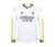 camisa - manga - longa - real madrid - home - 1 - branca - amarelo - azul marinho - escudo - bordado - adidas - torcedor - escudo - bordado - 23/24 - gola - v - emirates fly better - hala  madrid - 1 png .