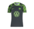 camisa - wolfsburg - away -2 - cinza escuro - verde - camuflada - 23/24- nike - torcedor - masculina - escudo - bordado - wolf agem - gola - arredondada - 1 png .   