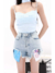 Image of MZVZ American hot girl light blue denim shorts women's