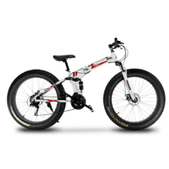 BICICLETA DOBRÁVEL Z-RADER FAT BIKE CÂMBIO SHIMANO AÇO CARBONO ARO 26 FREIO A DISCO MECÂNICO 21 MARCHAS PNEU LARGO - BRANCA