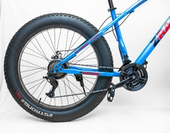 BICICLETA 21 MARCHAS FAT BIKE CÂMBIO SHIMANO ARO 26 PNEU LARGO MOUNTAIN BIKE JAGUAR Z-RADER - AZUL C/ VERMELHO - Z RADER BIKES