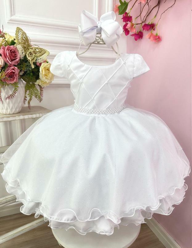 Fashion vestido branco bebe para batizado