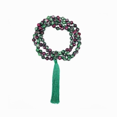 Japa Mala de Epidote Natural Verde y Fiusha - comprar en línea