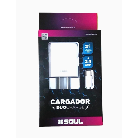 CARGADOR 2 PUERTOS USB 2.4A + CABLE USB - SOUL DUO CHARGE (MICRO USB 