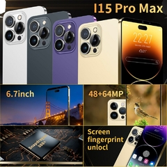 Imagem do I15 pro max telefone celular, telefone celular, tela cheia 6.7 polegadas, identi