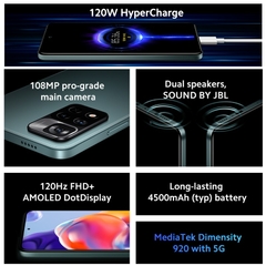 Note 11 Pro + 5G 120W HyperCharge Dimensity 920 120Hz AMOLED 108MP - comprar online