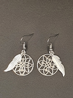 Aretes Flor de la vida con pluma de ángel - comprar en línea