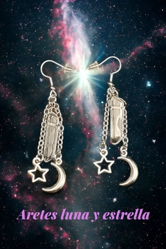 Aretes Luna y Estrella de con Cuarzo Blanco