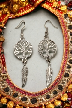 Aretes Arbol de la Vida con pluma de ángel