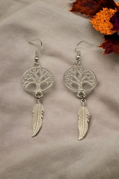 Aretes Arbol de la Vida con pluma de ángel - comprar en línea