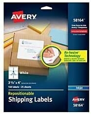 ETIQUETA INKJET REPOSICIONABLES AVERY MODELO 58164 BLANCA 150 PZA..