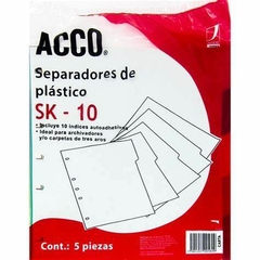 SEPARADOR DE PLASTICO SK 10 CARTA C/5 ACCO