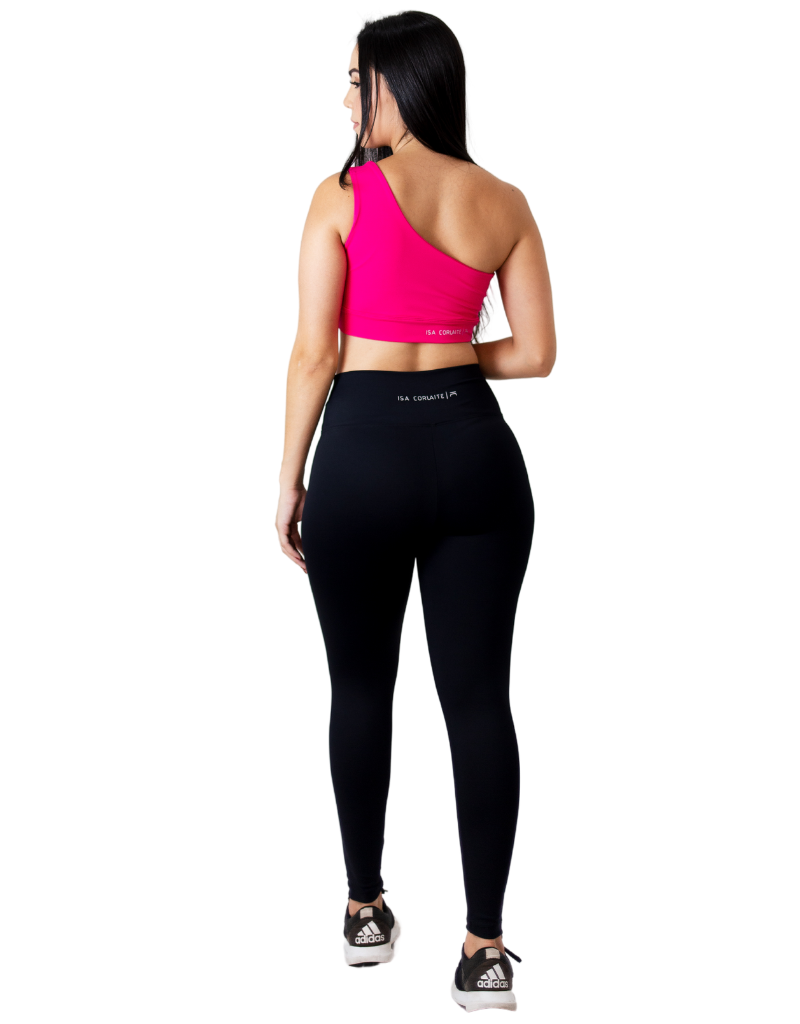 Conjunto top lírio com calça legging tulipa rosa com preto