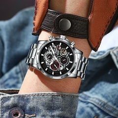 LIGE-Relógio de quartzo impermeável de aço inoxidável masculino, relógio para o Homem Inteligente. - comprar online