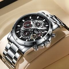LIGE-Relógio de quartzo impermeável de aço inoxidável masculino, relógio para o Homem Inteligente. - loja online