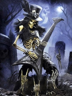 Crânio com guitarra Rock and Roll Diamante Bordado, Pintura Mosaico, Arte de Pa na internet