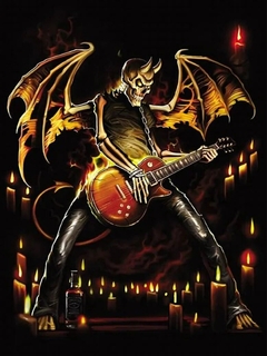 Crânio com guitarra Rock and Roll Diamante Bordado, Pintura Mosaico, Arte de Pa na internet