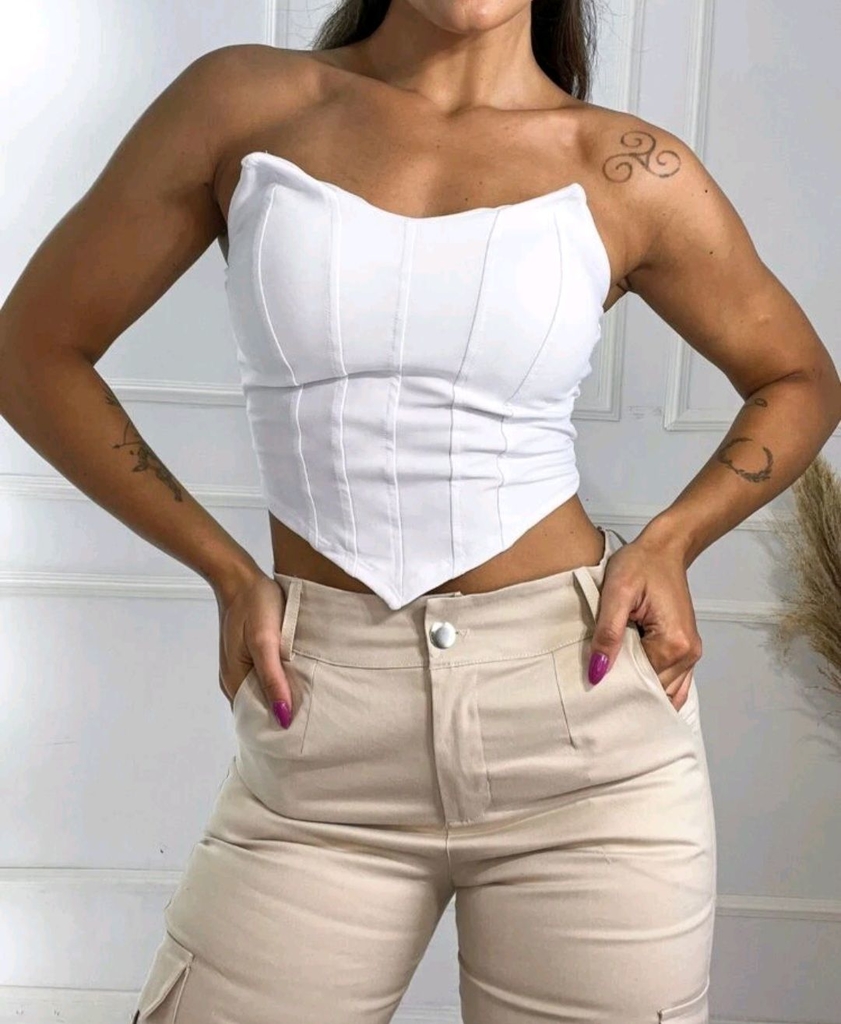 Cropped Corset Couro Off