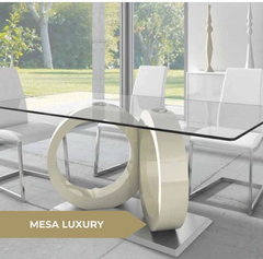 Mesa De Comedor Luxury Con Tapa De Vidrio Templado Y Patas De Madera