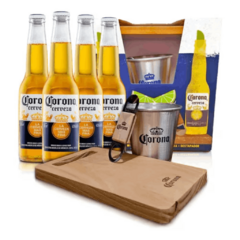 Gift Pack 4 Cervezas Corona porrón 330ML. + Tabla + Destapador + Mini frapera