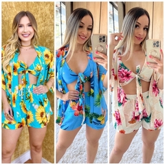 Promoção do Conjunto 3 peças Kimono Short Top Feminino Casual Gringa Balada na internet