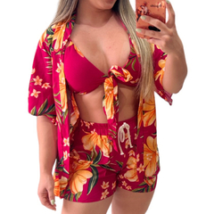 Promoção do Conjunto 3 peças Kimono Short Top Feminino Casual Gringa Balada - comprar online