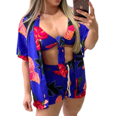 Promoção do Conjunto 3 peças Kimono Short Top Feminino Casual Gringa Balada na internet