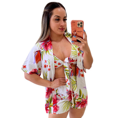 Promoção do Conjunto 3 peças Kimono Short Top Feminino Casual Gringa Balada