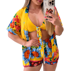 Promoção do Conjunto 3 peças Kimono Short Top Feminino Casual Gringa Balada - MODA VERÃO COM OTIMOS PREÇOS