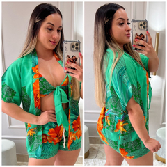 Imagem do Promoção do Conjunto 3 peças Kimono Short Top Feminino Casual Gringa Balada