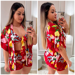 Promoção do Conjunto 3 peças Kimono Short Top Feminino Casual Gringa Balada - loja online