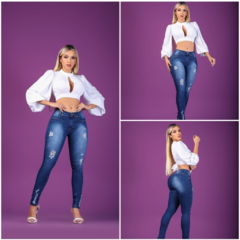 Calça jeans Feminina com lycra Cintura Alta EMPINA BUMBUM - loja online