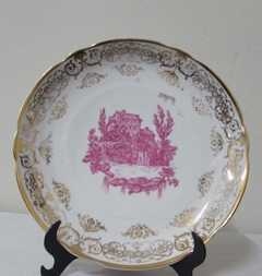 PRATO DE PORCELANA BARNCO ROSA E BORDA DOURADA