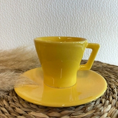 Taza trapecio con plato - Cerámica Blanca