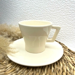 Taza trapecio con plato - Cerámica Blanca